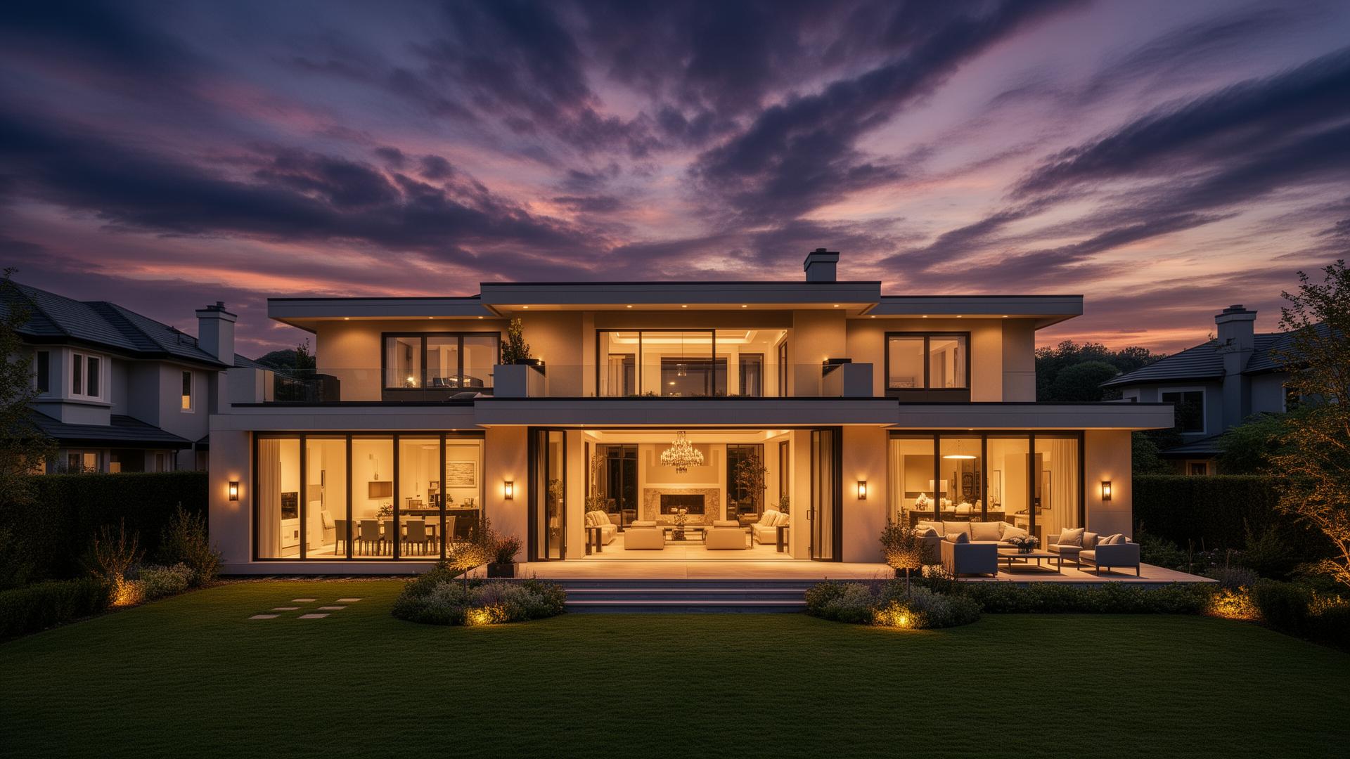 Luxury home at dusk